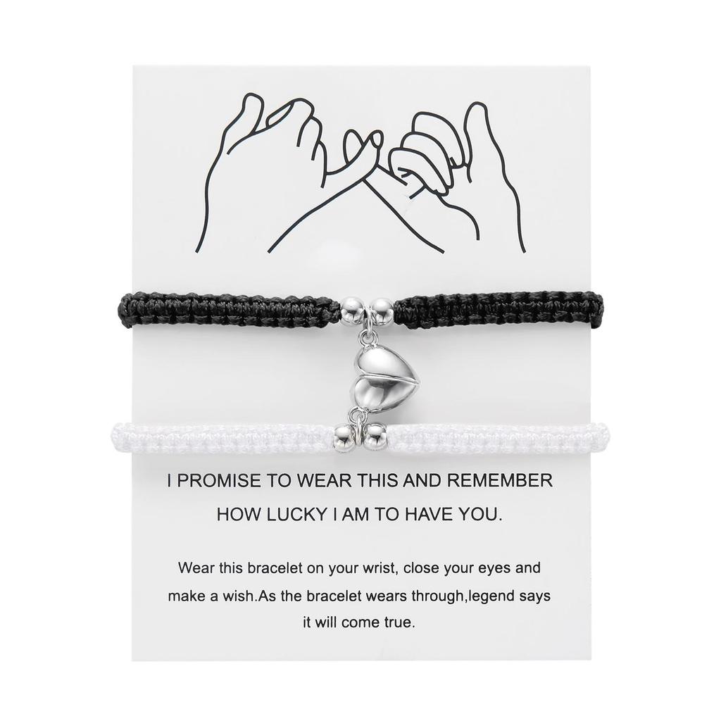 Ensemble Pendentif Cœur Magnétique et Bracelet: Cadeau de Couple Meilleur Ami