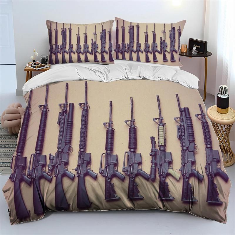 3D Rifle Revolver Cartridge Gun Comforter Bedding Set,Duvet Cover Bed Set Quilt Cover Pillowcase,King Queen Size Bedding Set