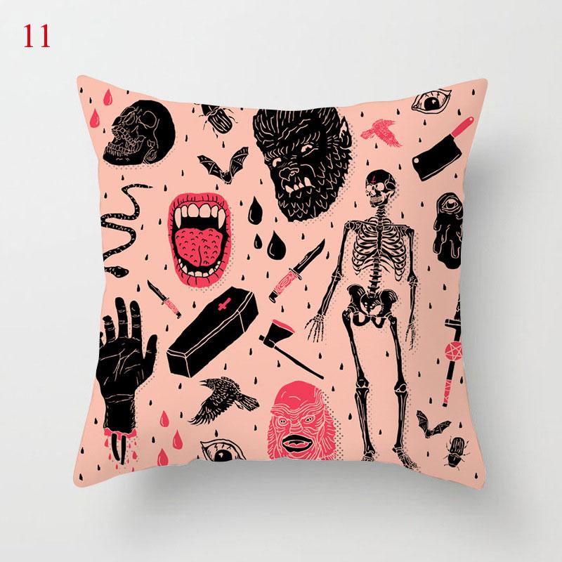 Halloween Skull Bat Pumpkin Print Cushion Cover Home Living Room Sofa Car Decoration Pillow 45 * 45Cm