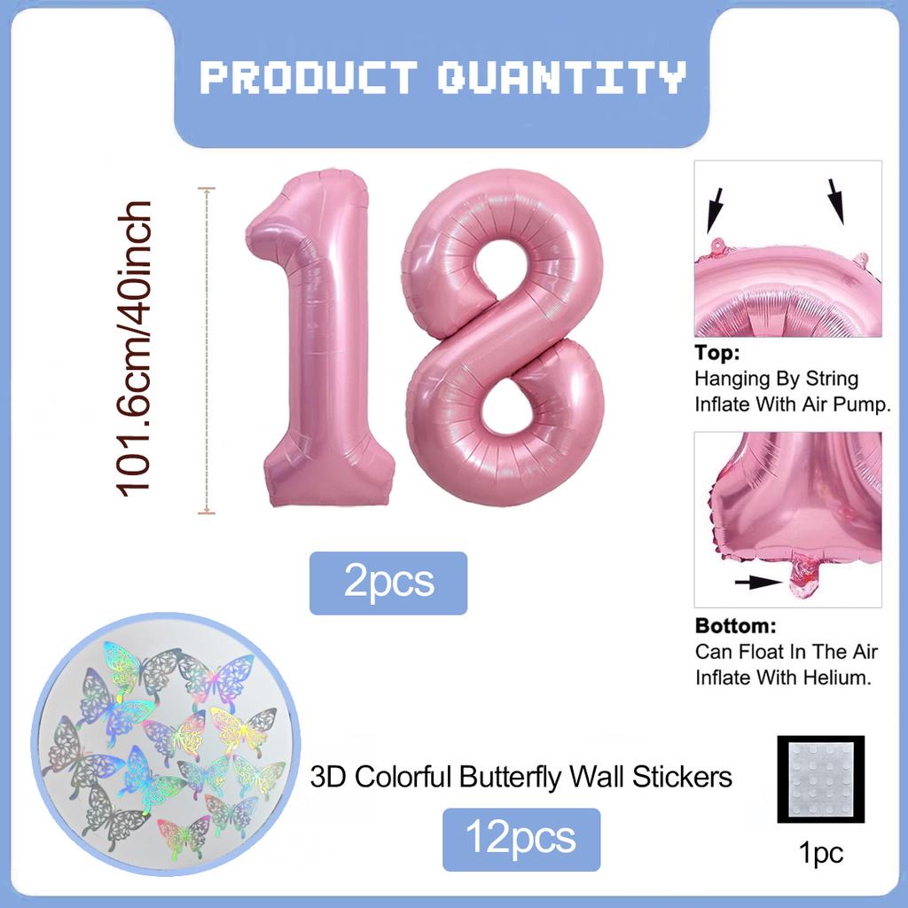 Pink Butterfly Number Balloon, 3D Stereoscopic Butterfly Number 0-9 Used for Anniversary Birthday Party Photography