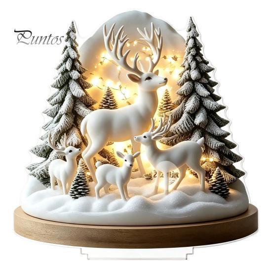 Christmas Party Centerpieces Winter Ornaments, Double-sided Acrylic Snowman/Santa Claus/Reindeer/Cottage Table Xmas Fireplace Decorations for Holiday