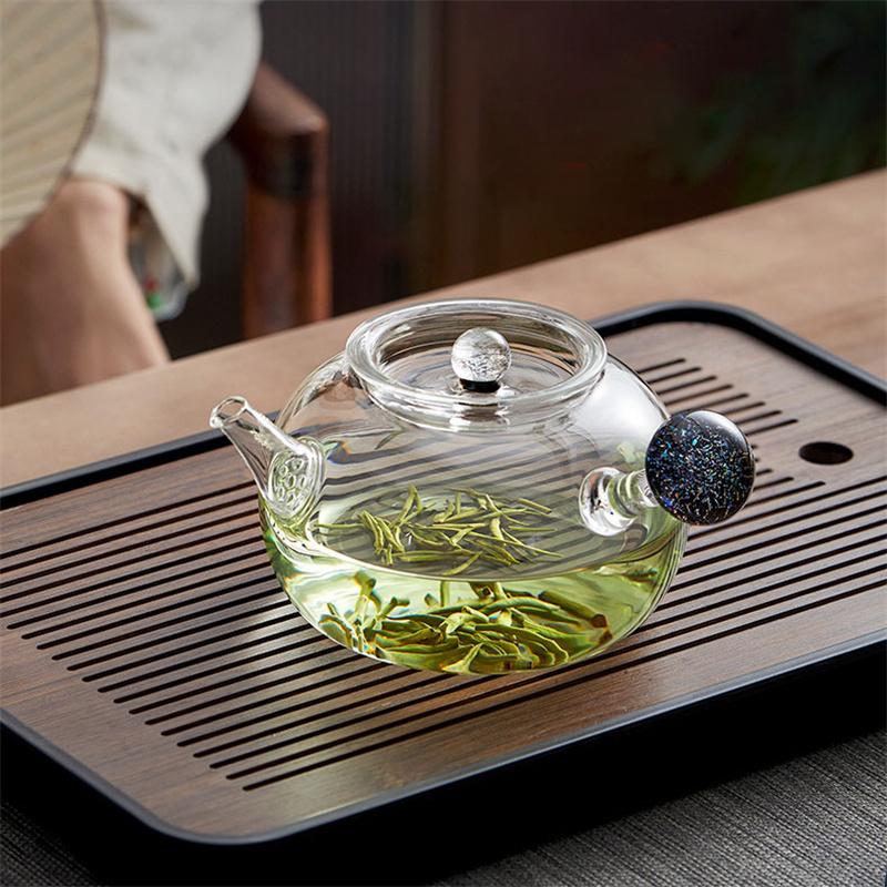 750ml Sternenhimmel Seitenhenkel Glas Teekanne Haushalt Aufguss Puer Hitzebeständig Teekanne mit Filter Kung Fu Teegeschirr Teebereiter