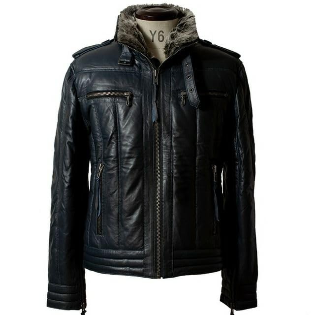 Genuine Leather Wing Neck Down Riders WNG12A LL Size Navy [Liugoo Leathers] Men's