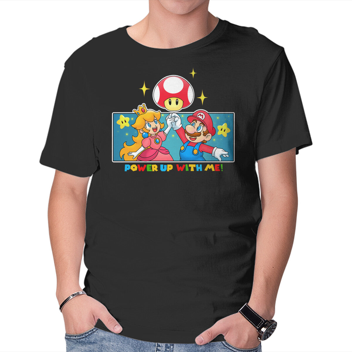 Unisex Crew Neck T-Shirt Power Up With Me Graphic Short Sleeve Casual Tee XXL