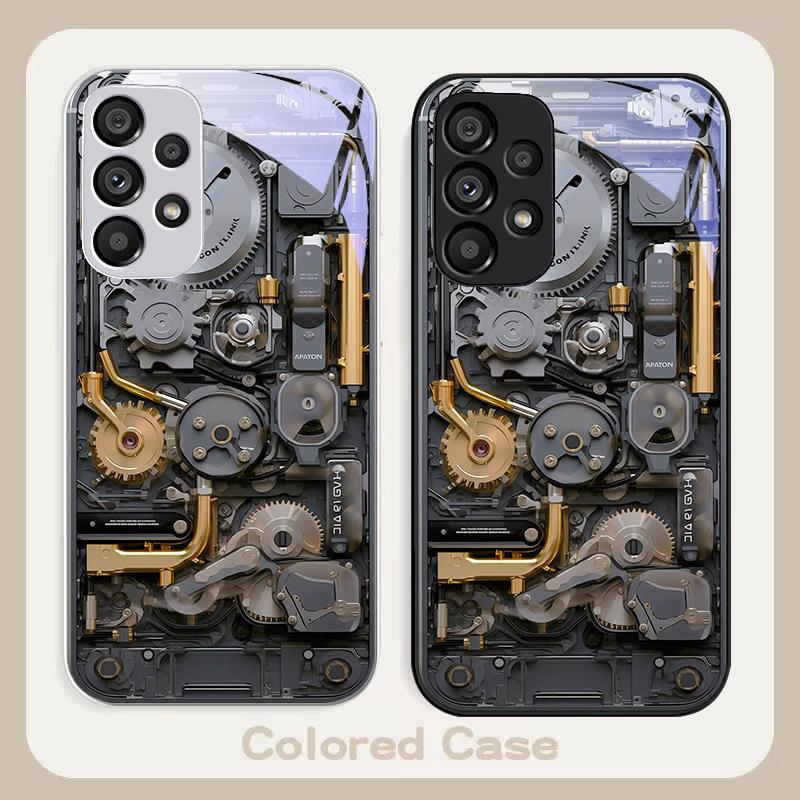Old Style Gear Gold Gray For Samsung Galaxy S24 Plus S20 21 FE S23 Ultra S8 9 A70 72 73 50 51 52 53 Tempered Glass Phone Case