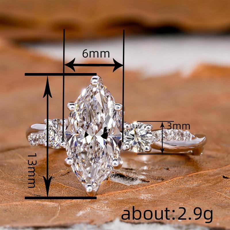 Six-claw Inlaid Horse Eye Ring Women's S-shaped Winding Lines Exquisite Jewelry Xiaohongshu Wedding Dress