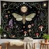 Mystic Celestial Moth Tapestry, Sun Moon Phase Floral Mushroom Print Large Wall Hanging for Bedroom Living Room Aesthetic Decor