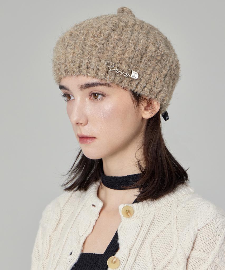 Bajal Safety Pin Knit Beret Dark Beige