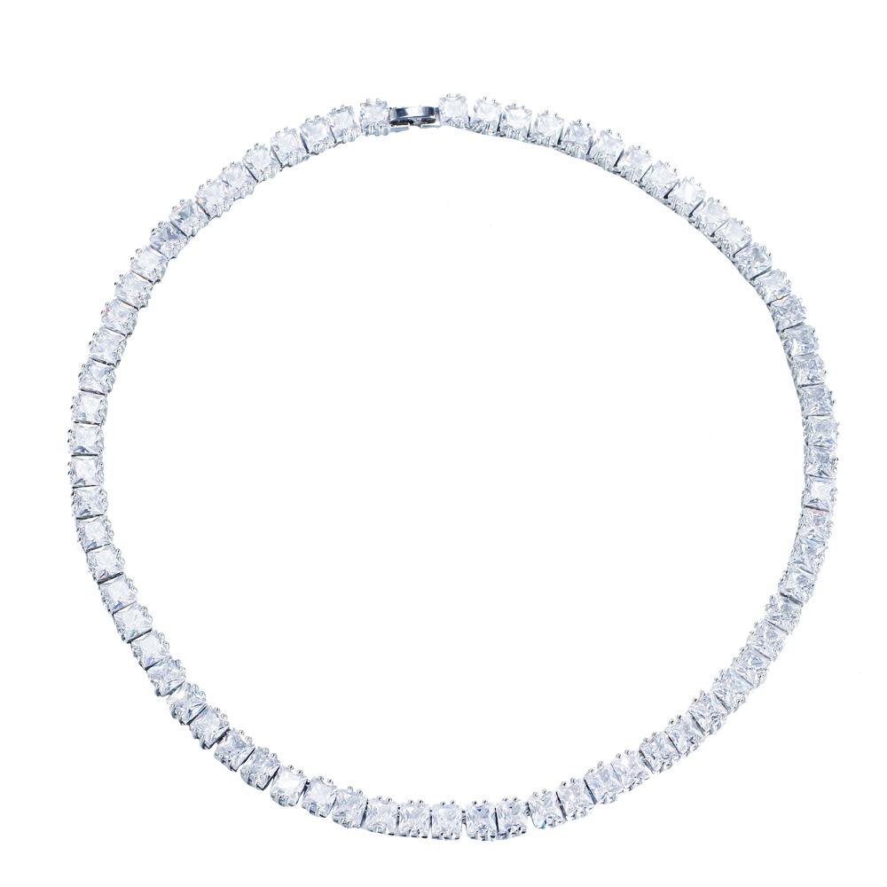 Hip Hop Rap Hipster Naszyjnik z Pełnymi Diamentami Jednorzędowy Kwadratowy Diament Cyrkonia Łańcuszek na Szyję Akcesoria Biżuteria