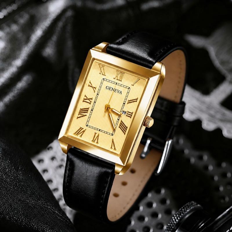 Luxury Brand Men's Quartz Wristwatch Fashion Rectangle Dial Leather Strap Watch for Man Business Casual Male Clock Montre Homme