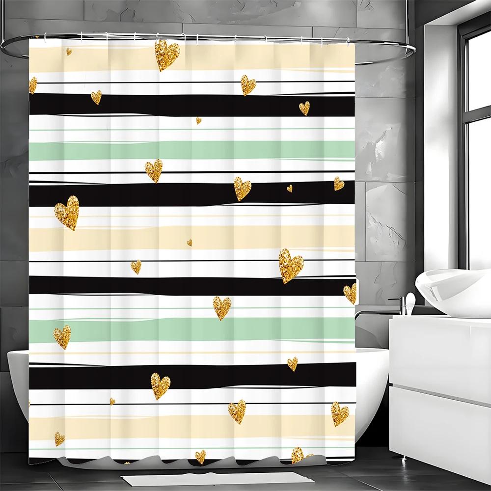 

Black White Green Stripe Yellow Star Shower Curtain, Bathroom Decorative Shower Curtain, Waterproof Shower Curtain With Hooks W60H190(CM)-1 Pcs
