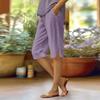 Women's Fashion Solid Color Loose Pocket Elastic Waist Cotton Linen Casual Five Pants