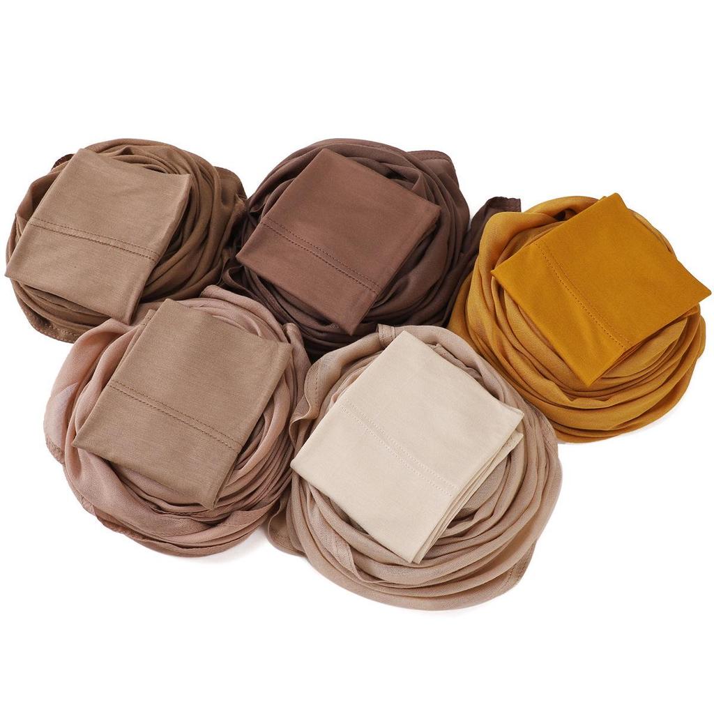 Ensemble Écharpe et Bonnet en Rayonne-Coton: Grand Écharpe + Chapeau Tube à Bord Large Assorti