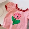 Girls Summer Floral Print Short Sleeve T Shirt Sweet Cute Korean Top