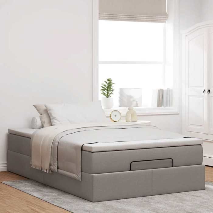 Cadre de lit avec matelas - Maison Exclusive - 120x200 cm - Tissu taupe - Rangement sous le lit