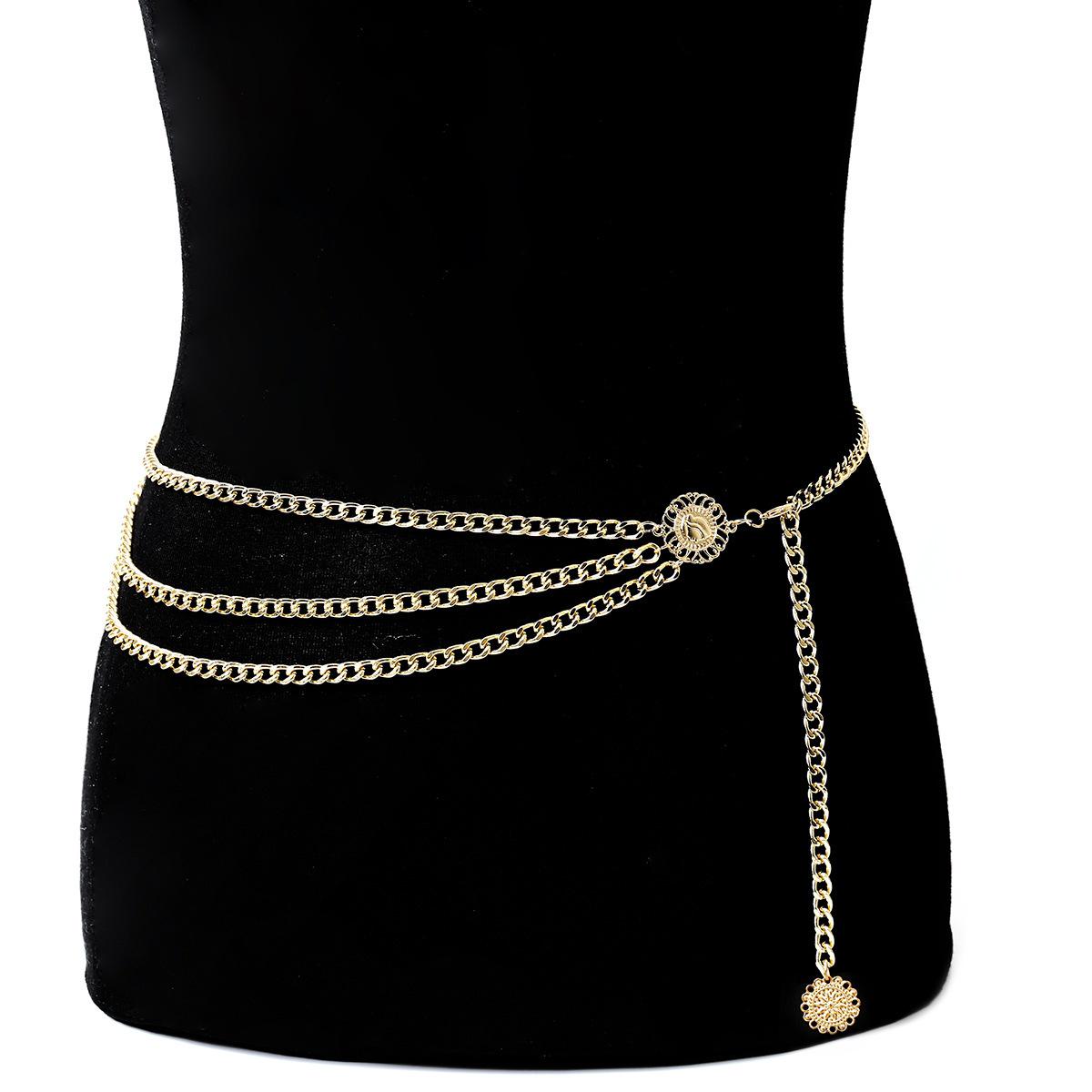 European  American Retro Sunflower Metal Waist Chain: Women s Fashion Multi-layer Body Chain