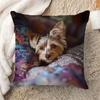 1pc Pillow Cover, Bohemian Style Yorkshire Terrier Bed Decorative Pillow Cover, 45.72x45.72 cm, Short Plush with Zipper Closure - Soft and Smooth Touc