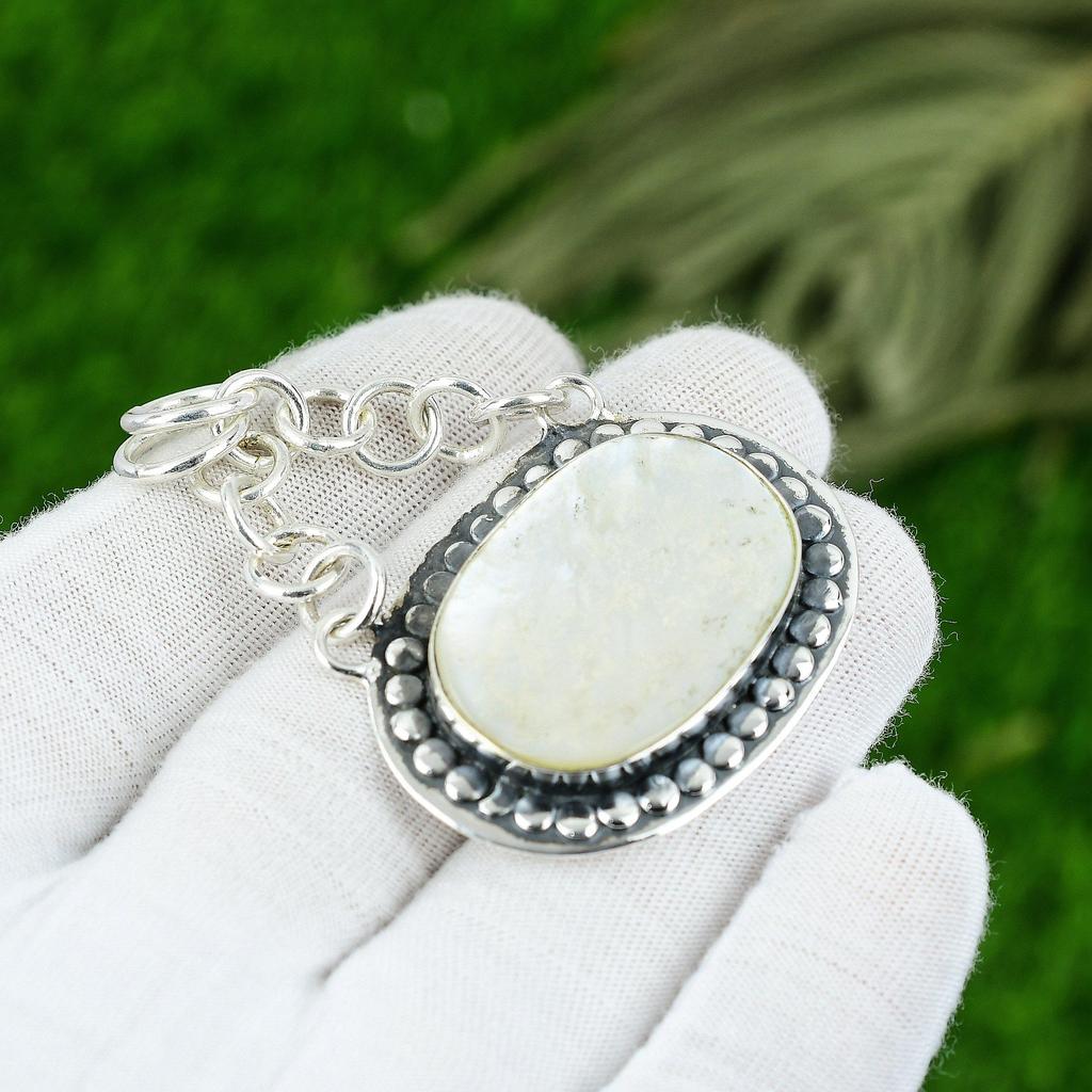 Birthday Gift For Her Natural Mother Of Pearl Gemstone Pendant 925 Silver