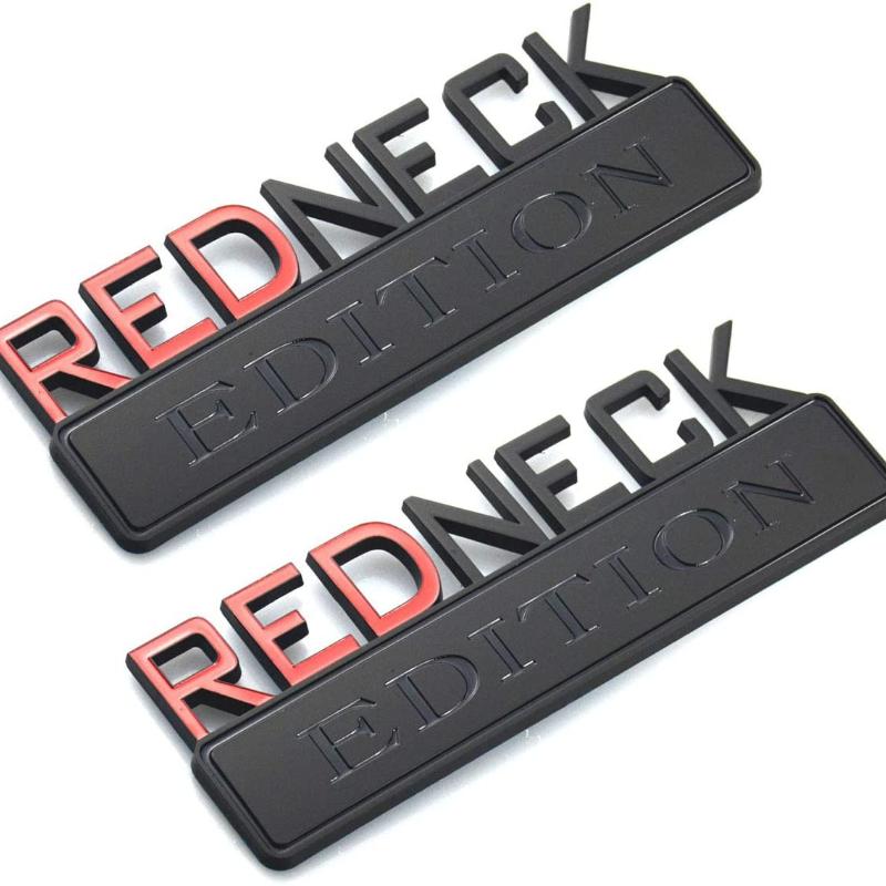 2ks ZNAK REDNECK EDITION Chromový odznak 3D Samolepka Nálepka Kompatibilní s F-150 F250 F350 Silverado 1500 (Červená černá)