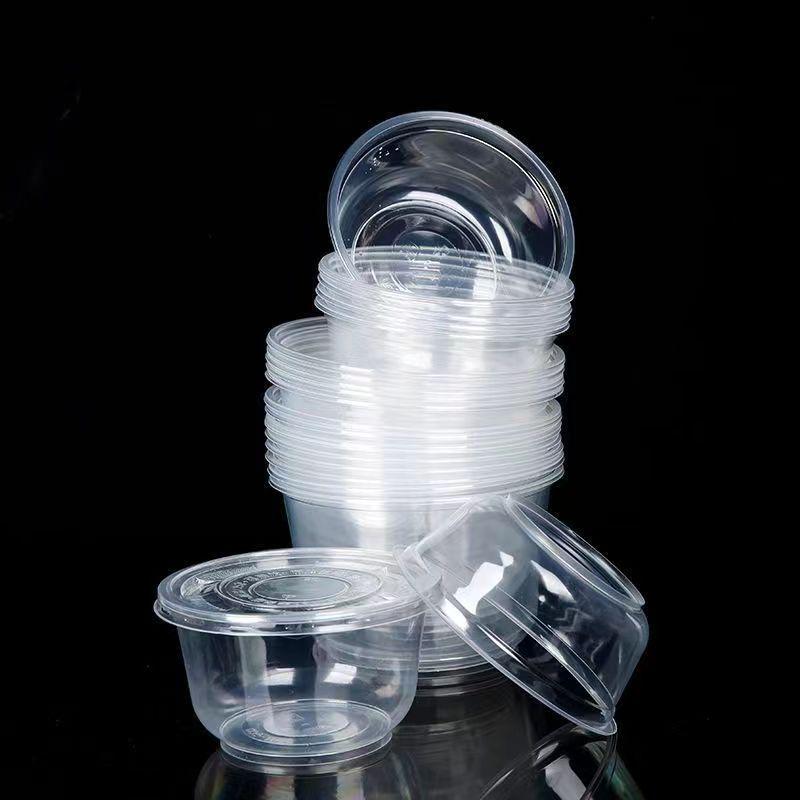 Disposable Transparent Plastic Bowl & Chopsticks Set for Rice, Noodles, Soup, Tangyuan - Small Round Bowls with Lids for Home & Commercial Use