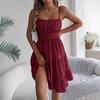 Europäisches und amerikanisches neues ärmelloses Träger-Quadratkragen-Pull-up-Schicht-Faltenkleid für Frühling und Sommer