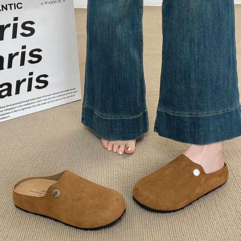 Fashion CRLAYDK Women's Footbed Mules Backless Slip On Casual Soft Suede Leather Shoes Comfortable Indoor and Outdoor Walking Slippers