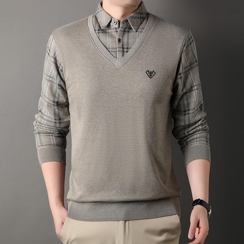 Quality Winter Men Fleece Sweater Shirt Collar Thickened Pullover Autumn Winter Clothes Jumpers Fashion Knitwear