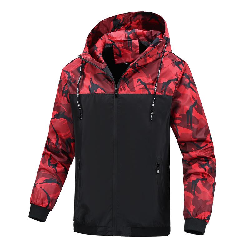 Men's Jacket Camouflage Jacket Tooling Hooded Color Matching Youth