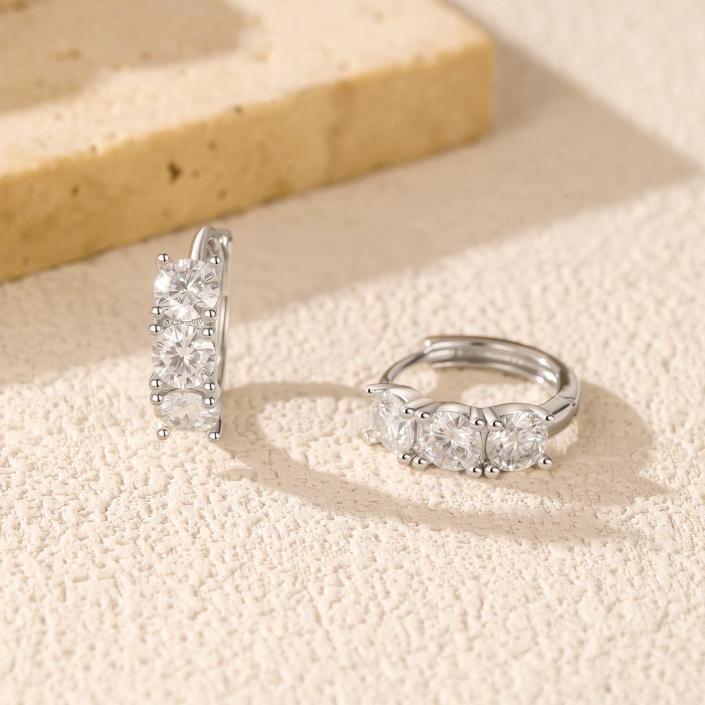D Color Moissanite Classic Ear Buckle 925 Sterling Silver Trendy Round Stackable Hoop Earrings For Women Fine Jewelry