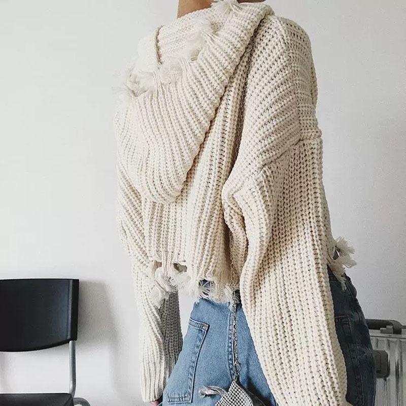 Women S Solid Color Hooded Knit Cardigan Zip Sweater Coat Loose V Neck Autumn Winter