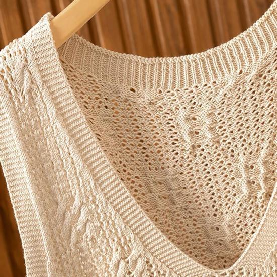 Knitted Tank Top for Women V Neck Sleeveless Hollow Out Crochet Camisole Top Summer Loose Casual Sweater Vest