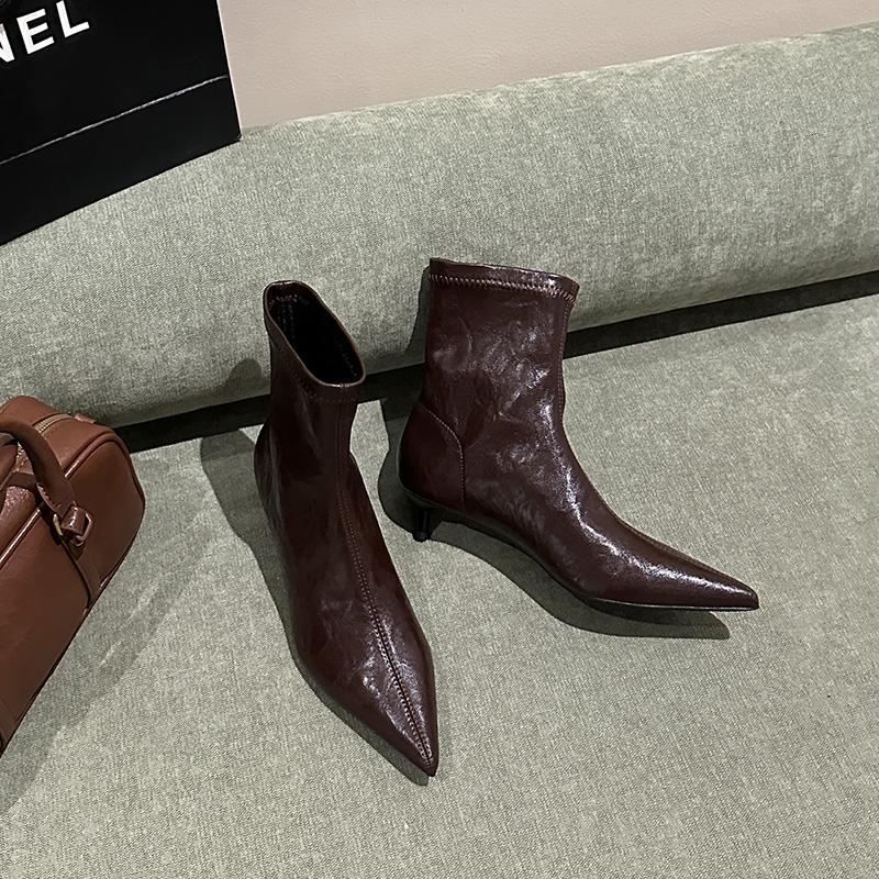 

Осенняя мода Ботильоны с острым носком Женские Слипоны Туфли на низком каблуке Уличный стиль Банкетная вечеринка Короткие Ботас Мухер 35