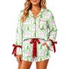 Women's Christmas Pajama Set with Button-Down Shirt and Shorts for Holiday Sleepwear