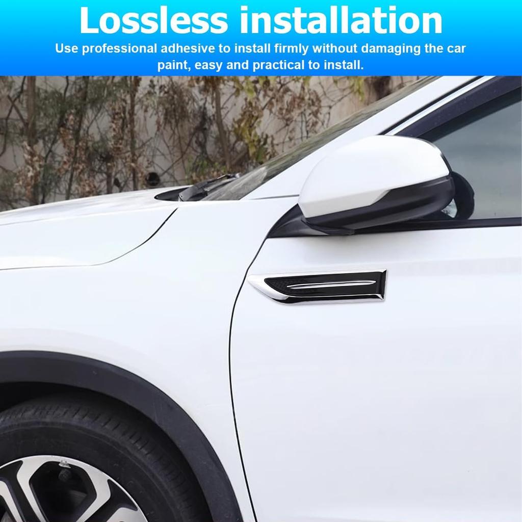 2PCS Car Hood Side Air Flow Intake Vent Trim, Self Adhesive Weatherproof Vehicle Grille Mudguard Side Stickers, Auto Exterior Decorative Accessories,