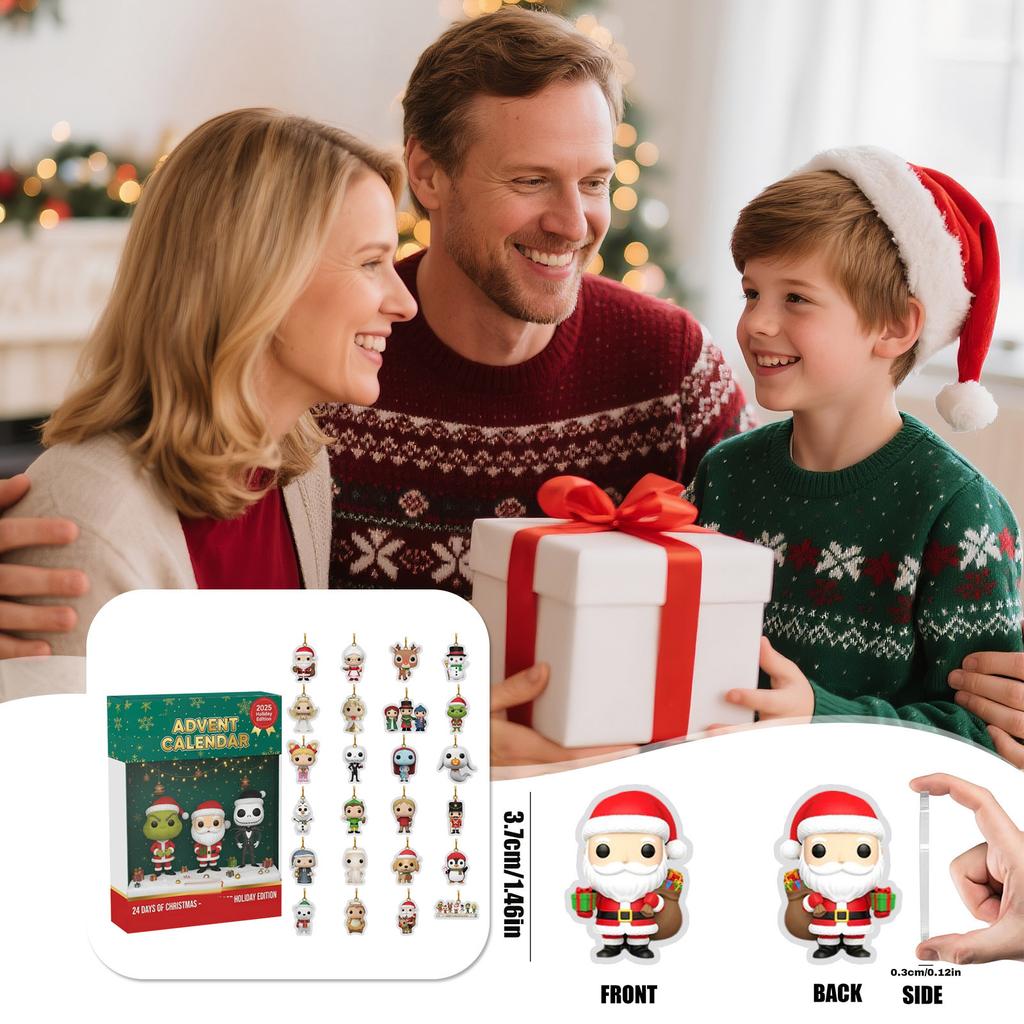 2025 Advent Calendar, 24 Days Christmas Advent Countdown Calendar With 24 Pcs Ornaments, Chill Daily Surprises, 2D Acrylic Ornaments Christmas Decor