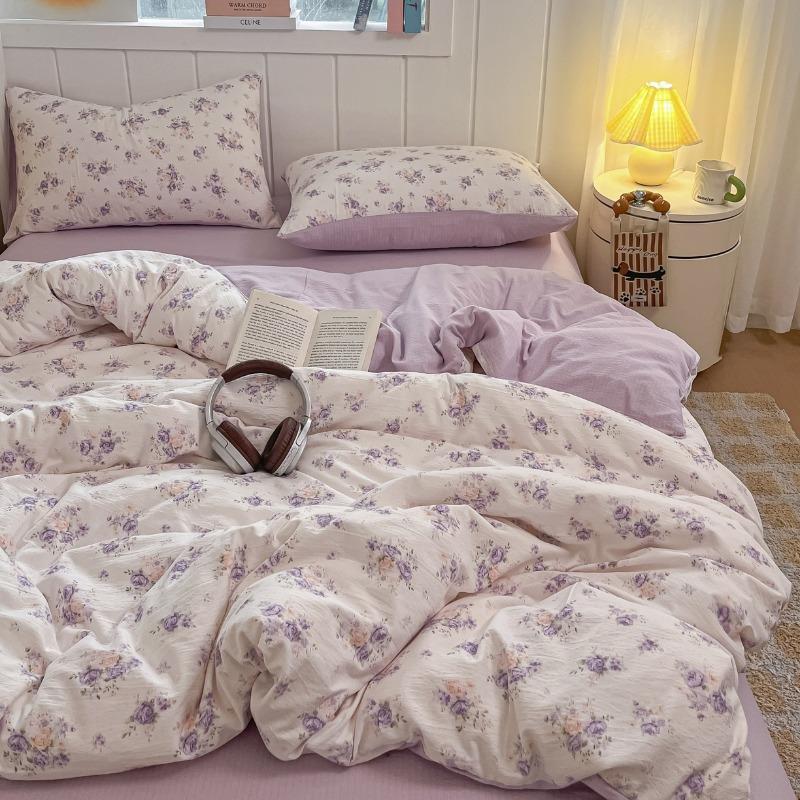 Double-layer yarn printing four-piece set, student dormitory three-piece set, bed sheet quilt cover, bedding