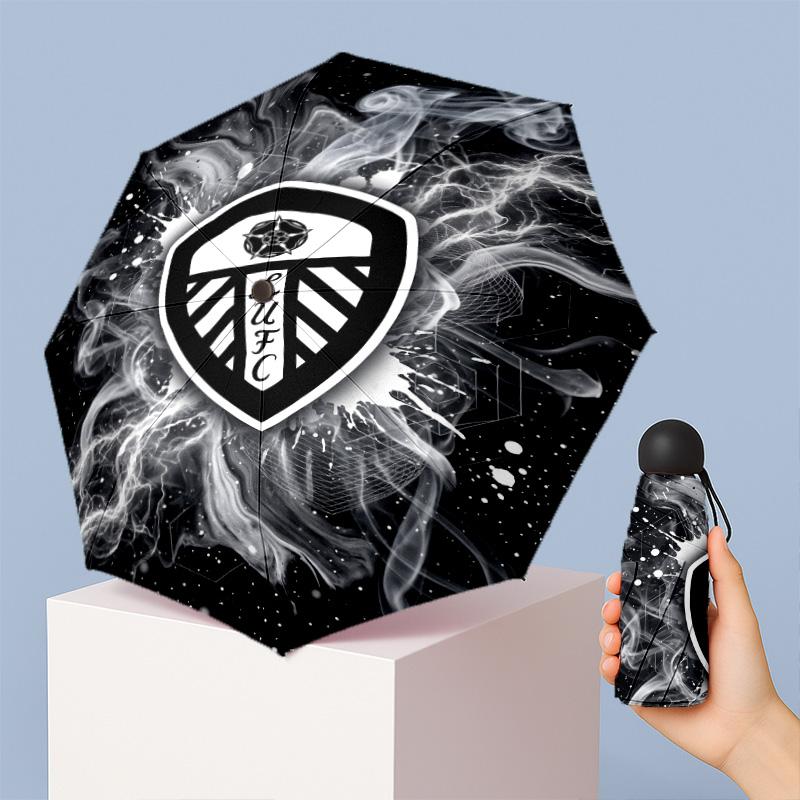 Leeds United Calcio Modello Stampato Mini 5 Pieghe 8 Stecche Compatto Ombrello Antivento Impermeabile Leggero Portatile Pieghevole