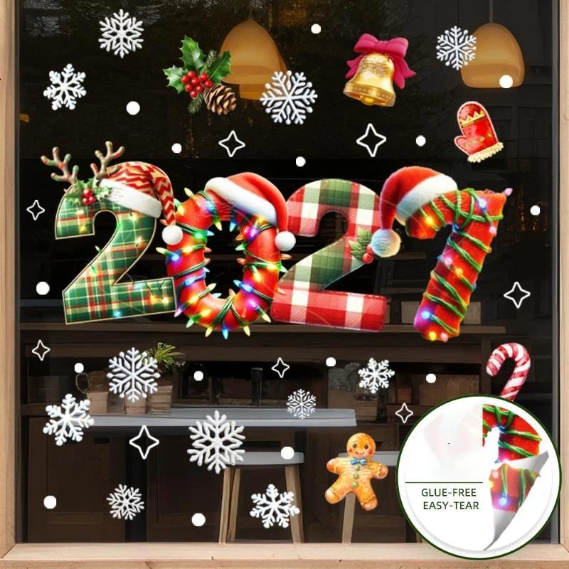 Christmas Ice Snowflake Window Stickers 2027 New Year Double Sided Same Color Peel & Stick Decals for Winter Home Decor