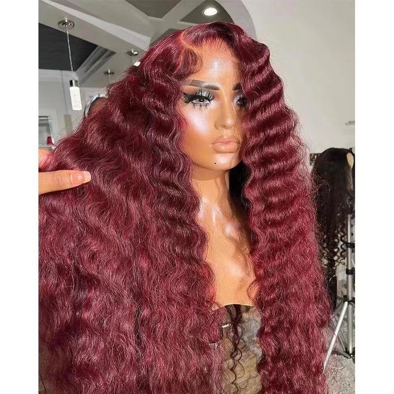 Hot-selling Long Curly Hair Front Lace Wig Africa Best-selling Small Curly Hair Burgundy Spot