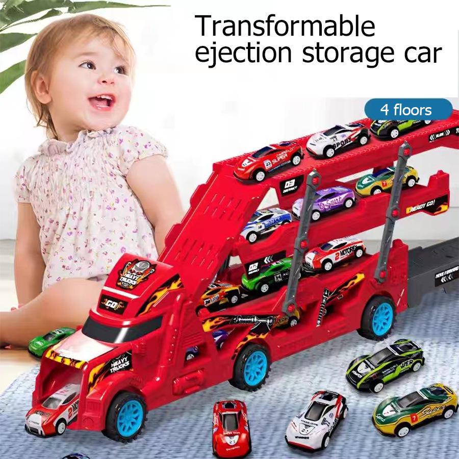 Deformation Toy Car Track: Folding Transport Truck with Pull-back Alloy Car
