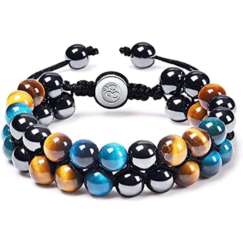 

Черный обсидиан гематит Тройная защита Браслет «Тигровый глаз» для мужчин и женщин 8 мм Черный желчный камень Тигровый глаз Камень Снятие стресса Браслеты с бусинами для йоги