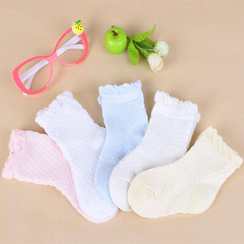 Baby Socks White Cotton Socks For Newborns Spring Summer Children Mesh Socks For Girl 5 Pair