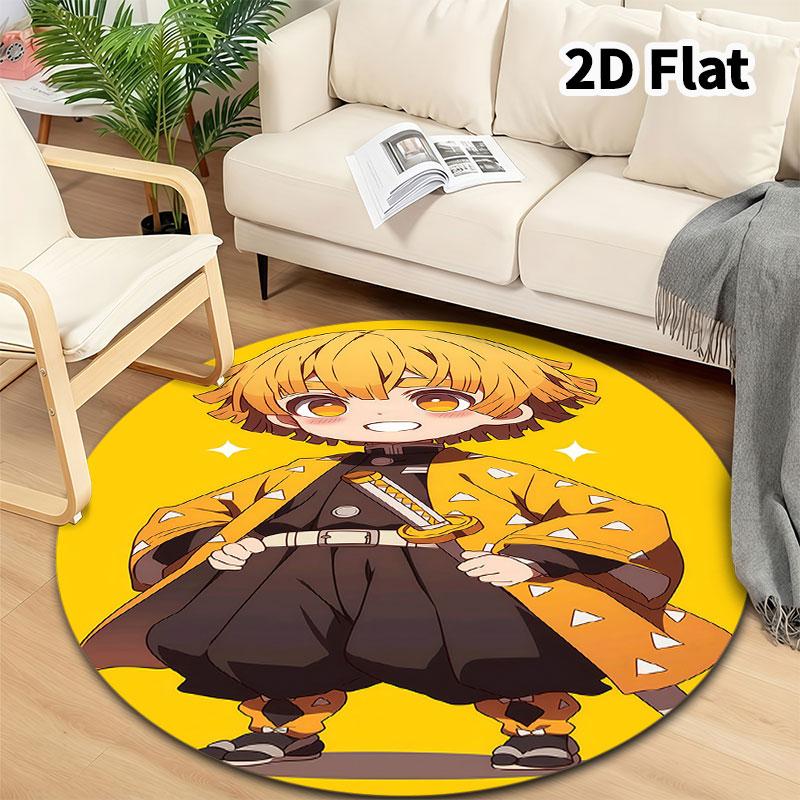 Demon Slayer Kimetsu No Yaiba Round Area Rug Carpet Rug For Living Room Bedroom Sofa Playroom Decor Nonslip Floor Mat