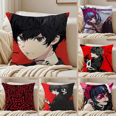 Stylish PPERSONA5 Anime Icons Cushion Cover Pillowcase Antidustmite Invisible Zipper Short Plush Sofa Cushion
