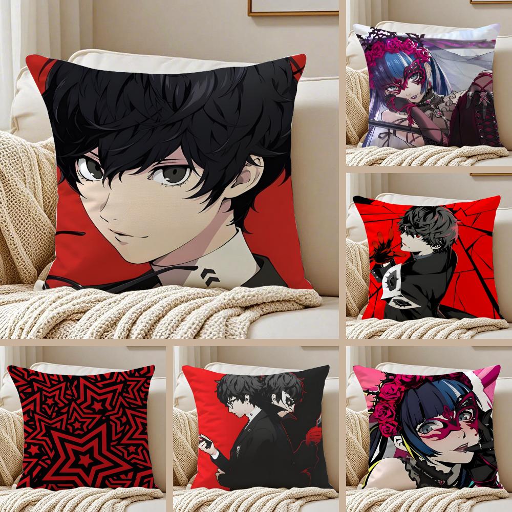 Stylish PPERSONA5 Anime Icons Cushion Cover Pillowcase Antidustmite Invisible Zipper Short Plush Sofa Cushion