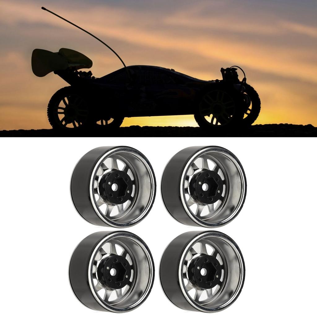 4-Piece Silver 1.9-inch RC Wheel Rim Set, Zinc Alloy, 10-Hole, Universal Fit for RC Crawler Cars