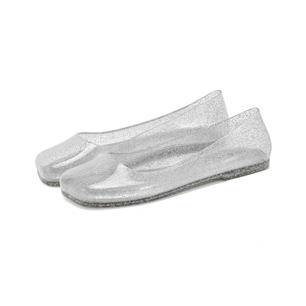 Fashion Leisure Jelly Shoes Woman Summer Flat Sandals Soft PVC Bling Transparent Color Square Toe Female Home Street Flats Big Size 42