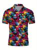Men's Short Sleeve Polo Shirt with Flat Digital Print Pattern - No Texture
