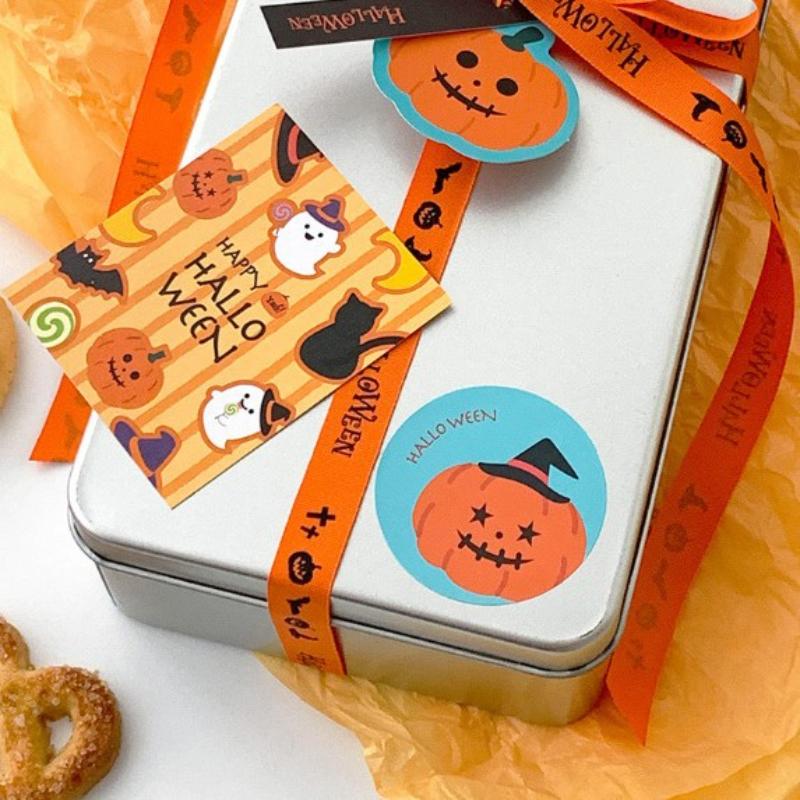 40pcs Halloween Round Pumpkin Ghost Pattern Stickers,Gift Box Sealing Sticker Candy Cookies Chocolate Baking Decor Labels