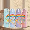 1PC Rainbow Flower Letter Design 750ml Color Plastic Sports Water Bottle Leakproof Flip Straw Lid Suitable for Sports Office Home Use